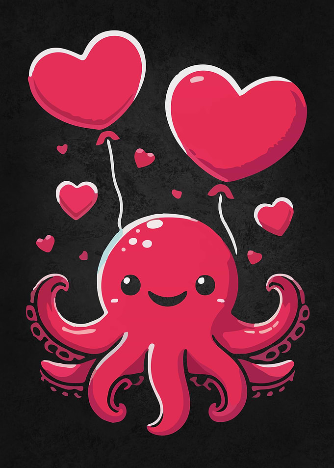 Adorable Love Octopus with Heart Balloons
