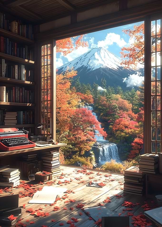 Autumn View from Library Japanese Landscape