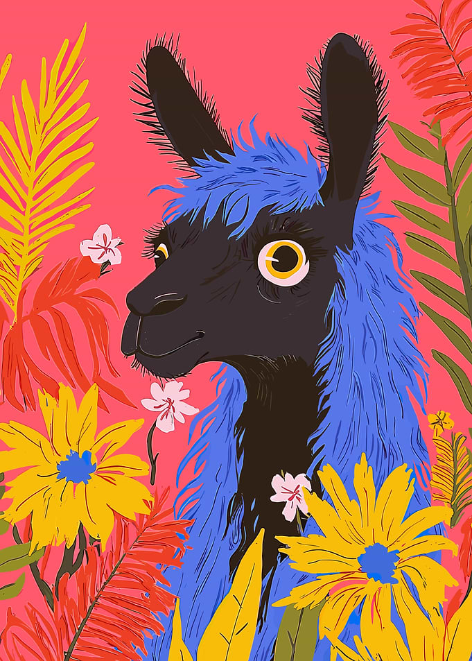 Llama with Blue Hair