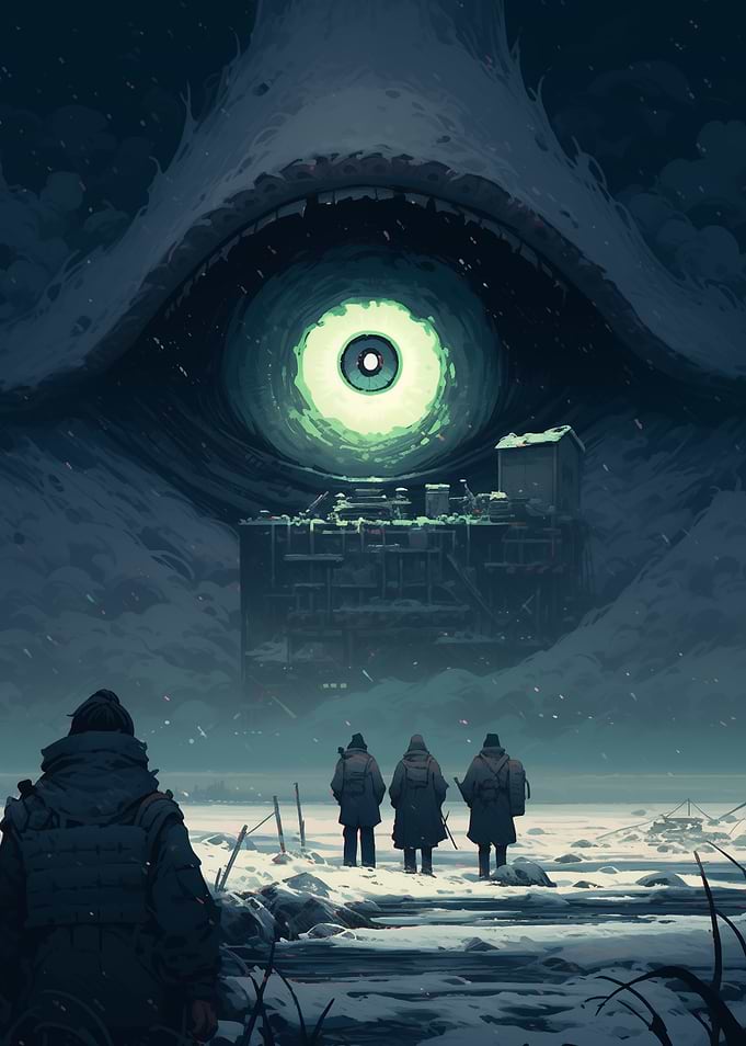 Giant Eye in the Snow anime style