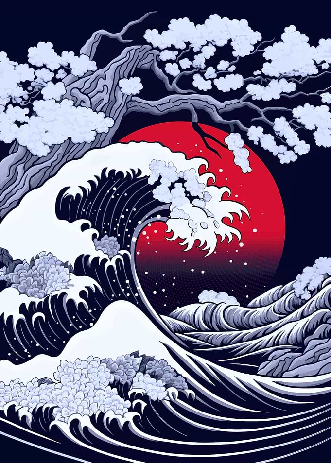 Great Wave with Cherry Blossom