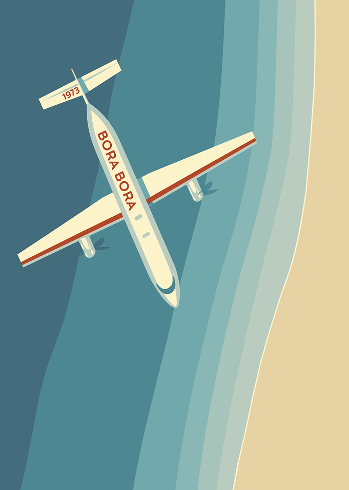 Airplane Over Bora Bora Mid Century