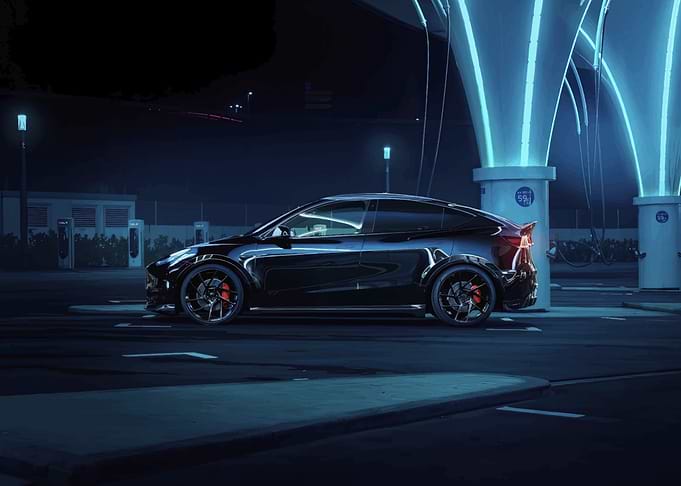 Black Tesla Model Y at Night