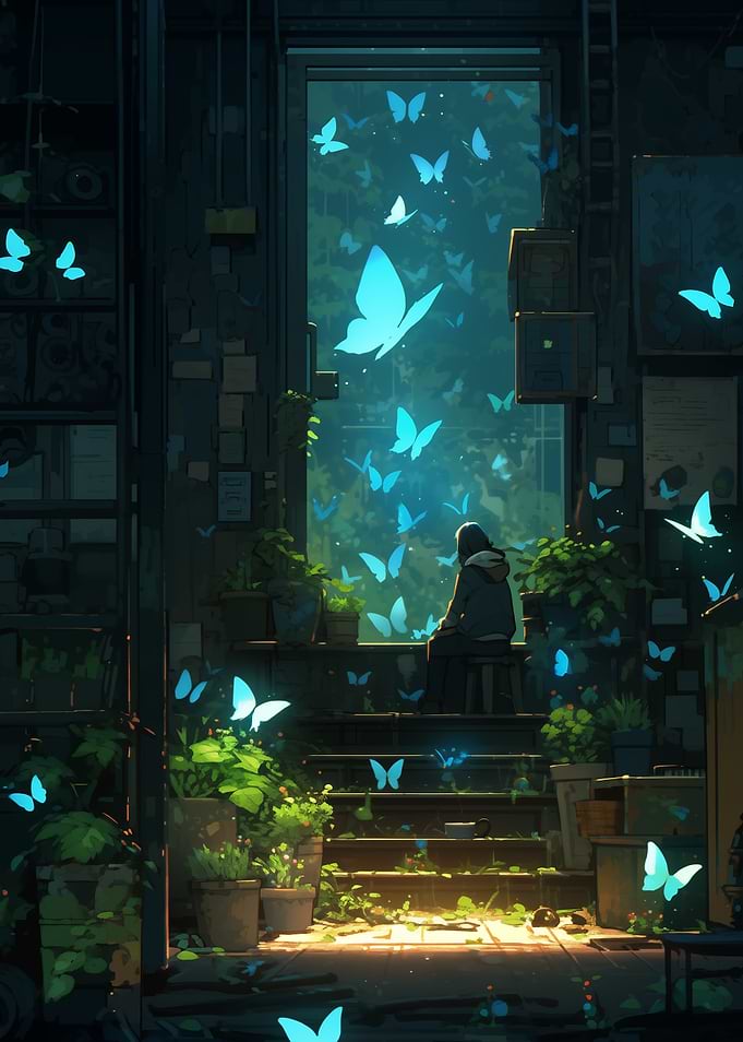 Girl Watching Butterflies fantasy