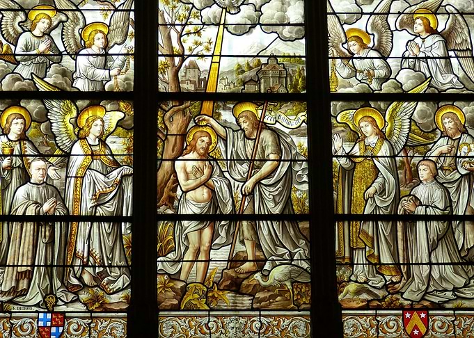 Stained Glass Jesus Baptism Scene