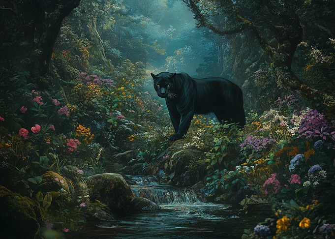 Black Panther in Lush Forest