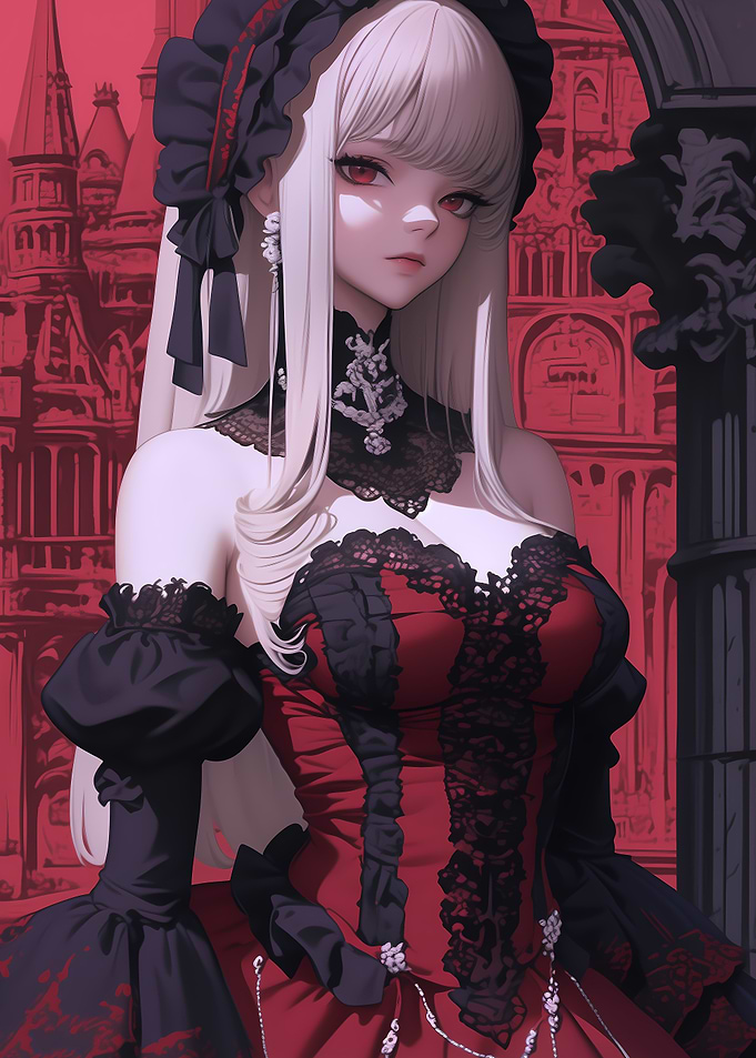 Anime Girl in Red Dress Gaming
