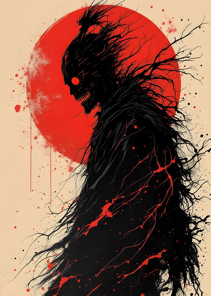 Dark Figure with Red Moon