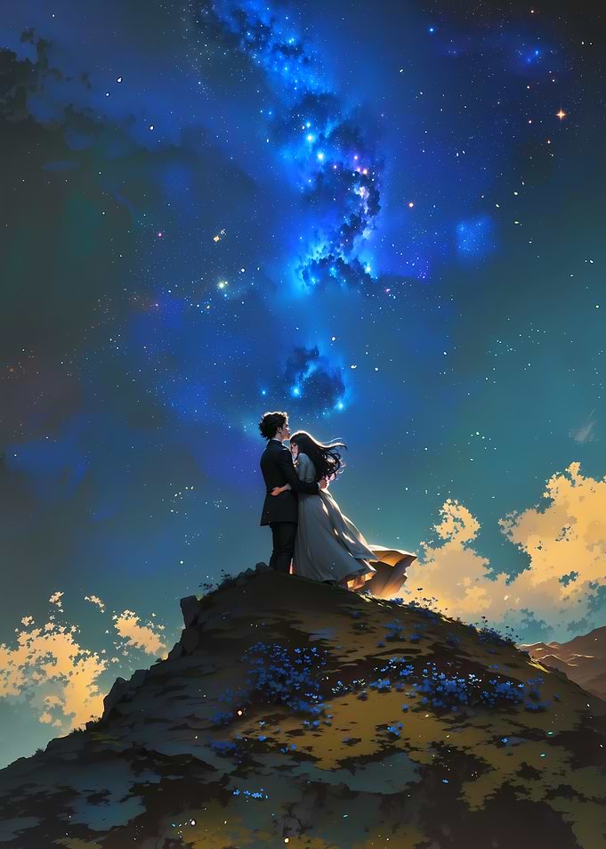 Bride And Groom Under The Galaxy