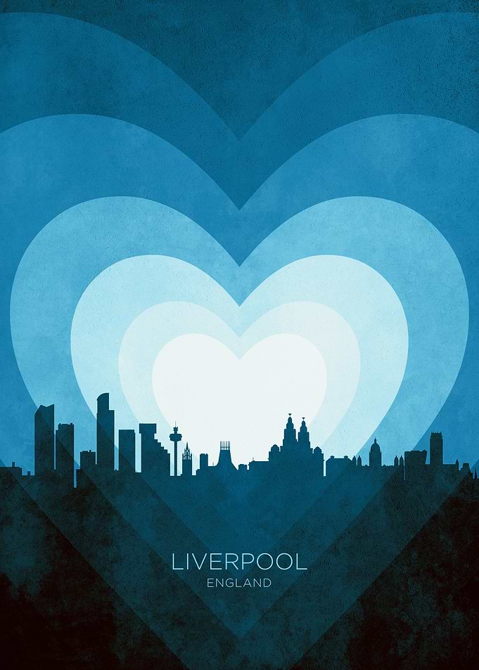Liverpool England Skyline Hearts Blue