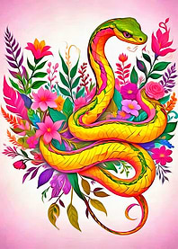 Colorful Snake in Flowers