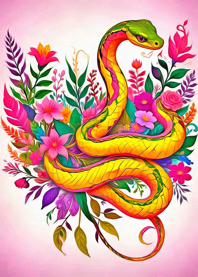 Colorful Snake in Flowers