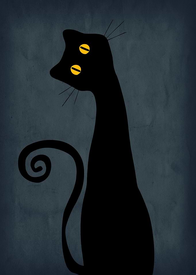 Curious Black Cat Silhouette Vintage Art