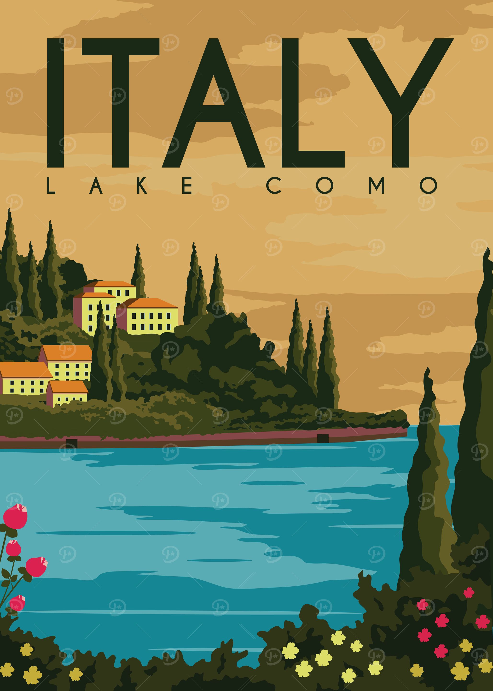 Italy Lake Como Vintage Poster