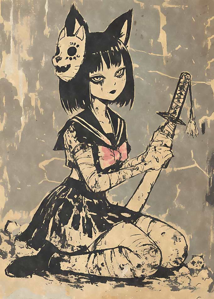 Zombie Anime Cat School Girl