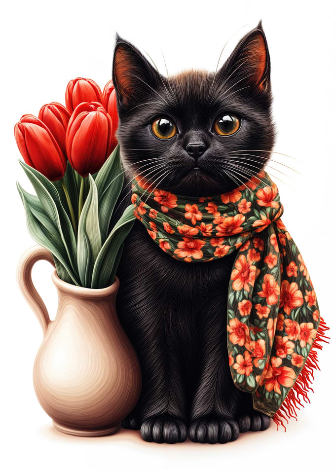 Black Cat with Scarf