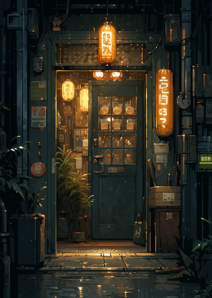 Rainy Night in Japan Store Front