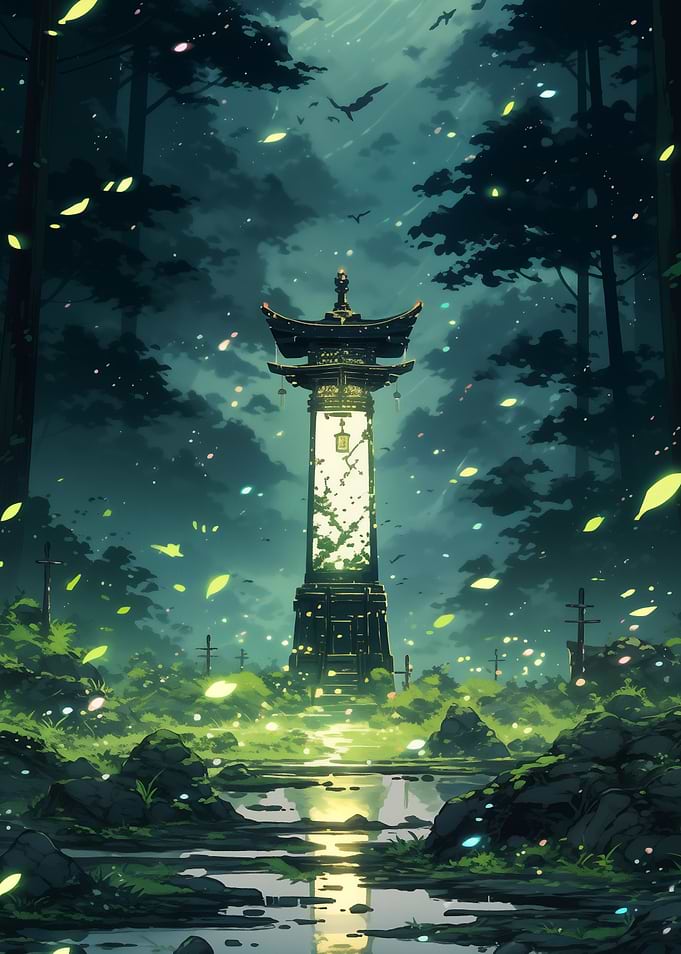 Japanese Pagoda in Forest Fantasy