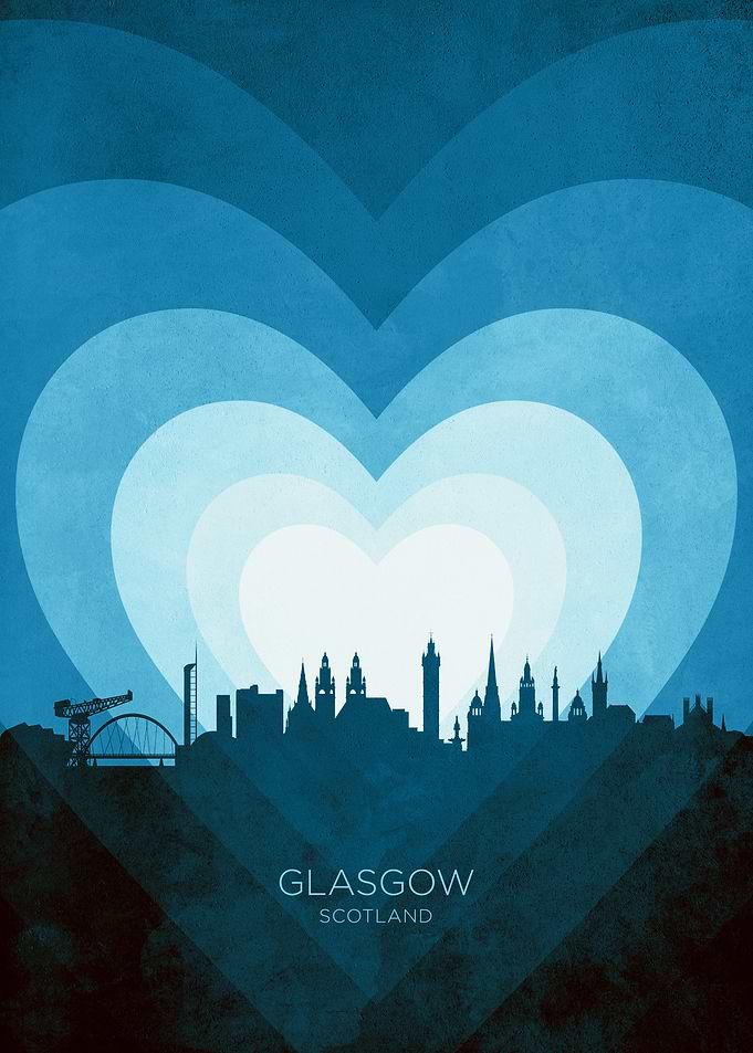 Glasgow Scotland Skyline Hearts Blue