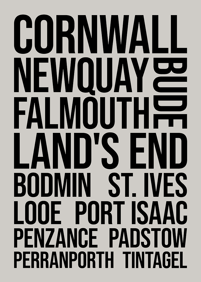 Cornwall Locations Typography Word Art