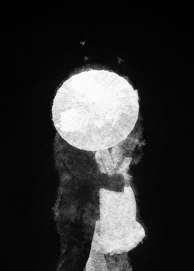 Silhouette Couple Under Umbrella Sketch Art