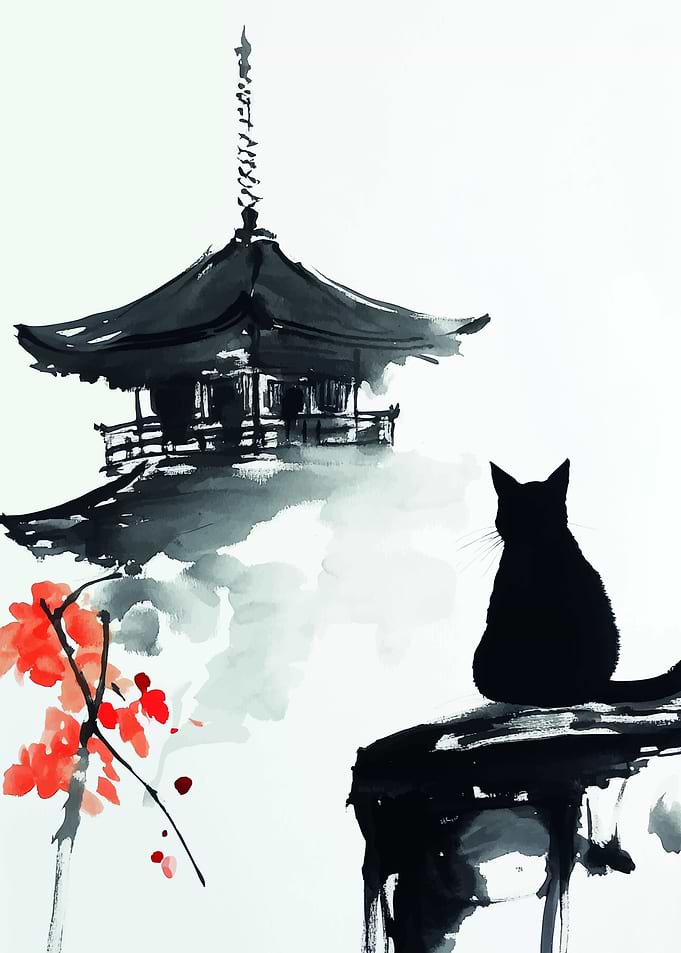 Black Cat and Pagoda