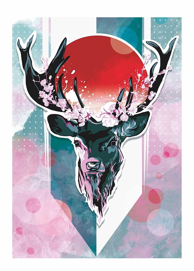 Deer with cherry blossom wreath