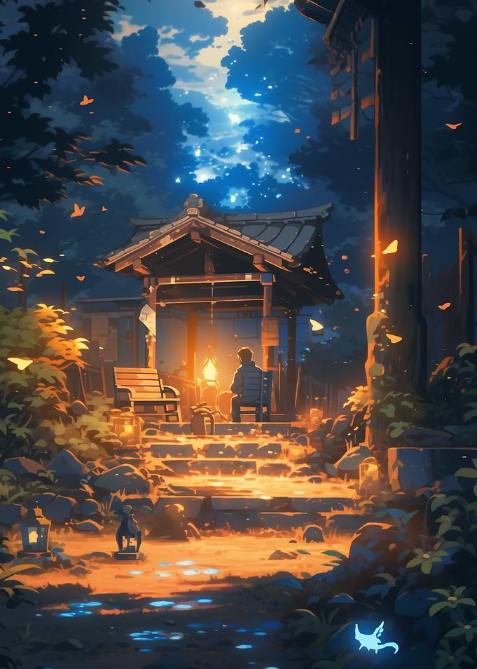 Nighttime Japanese Garden Fantasy