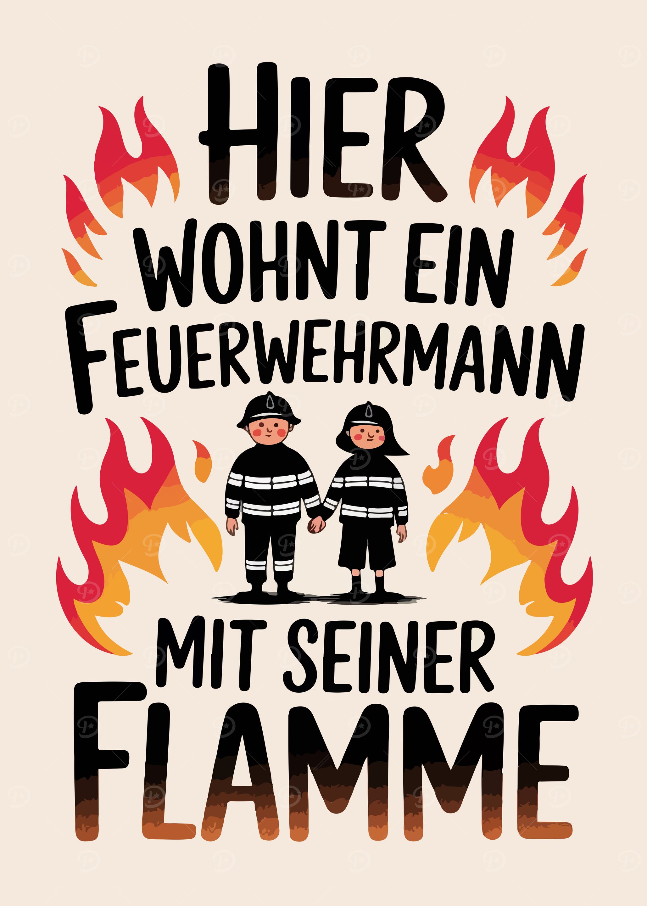 Hier wohnt ein Feuerwehrmann mit seiner Flamme