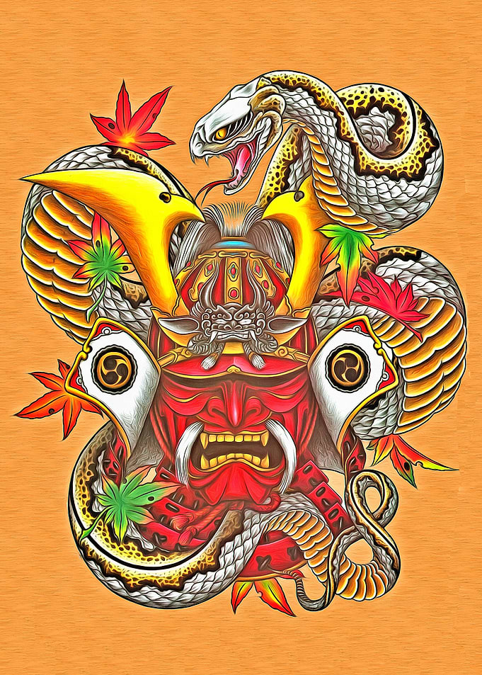 Samurai Mask and Snake