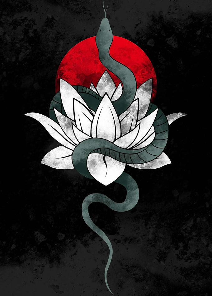 Red moon and Snake Lotus