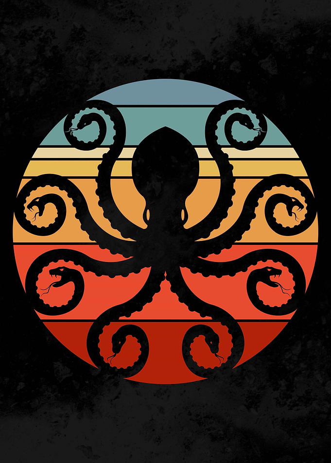 Octopus Snake Retro Sunset