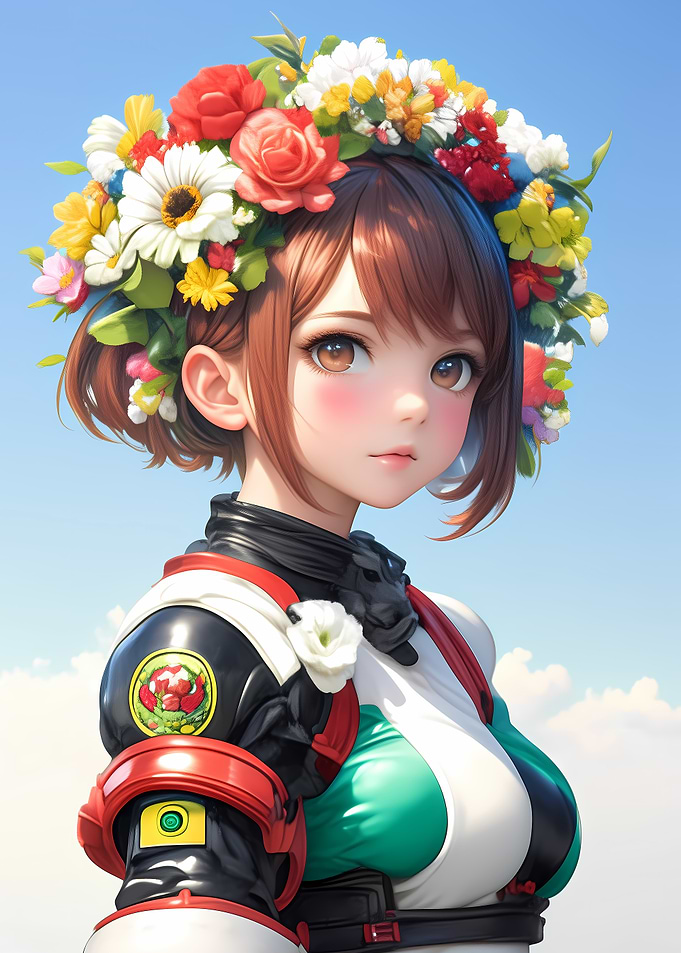 Anime Girl with Flower Crown Gaming