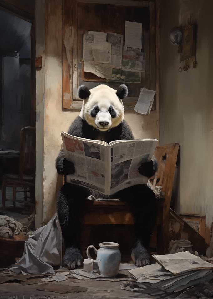 Panda Reading Newspaper