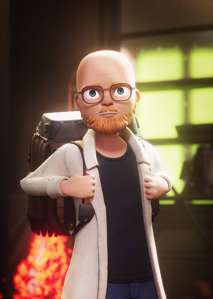 Cartoon Man with Backpack
