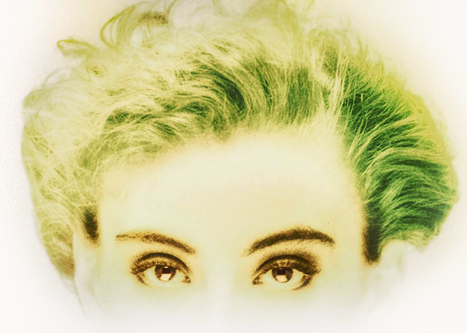 Close-up Eyes with Green Hair
