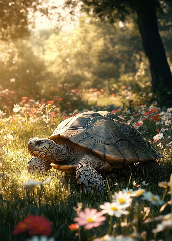 Turtle in a Flower Field