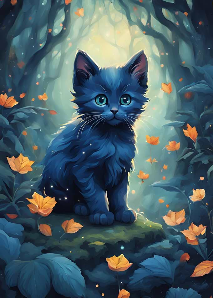 Blue Kitten in Forest