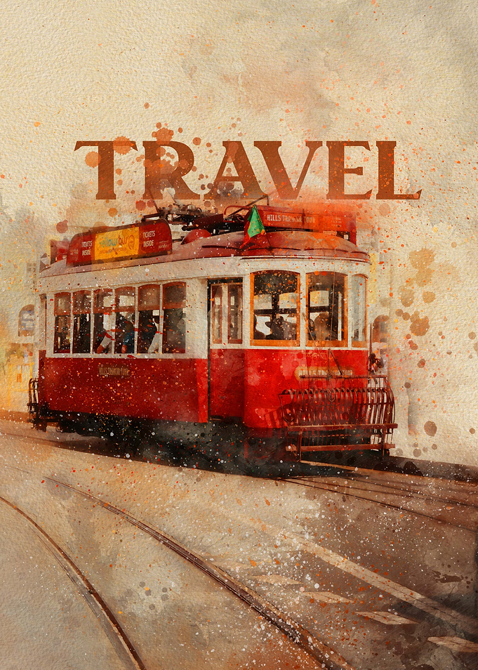 Vintage Tram Watercolor Painting