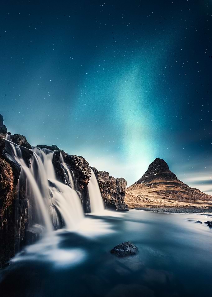 Waterfall Under Starry Sky