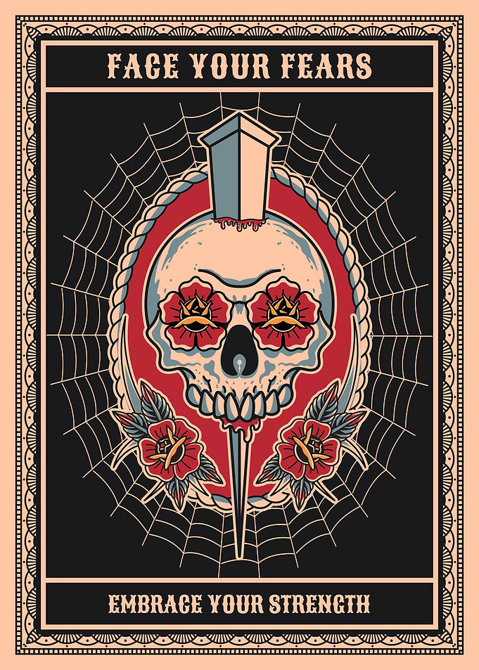 Face your fears, skull tattoo art