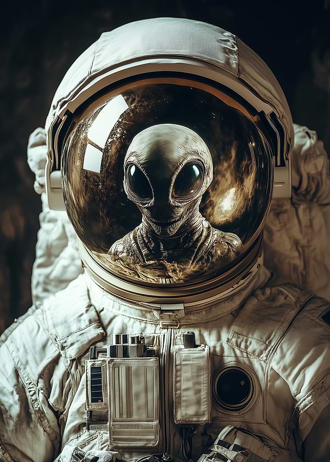 Alien Reflection in Astronaut Helmet Space