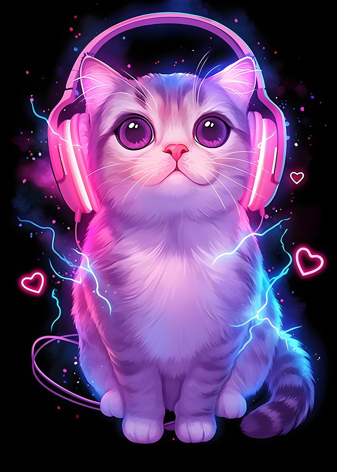 Cute Cat with Headphones