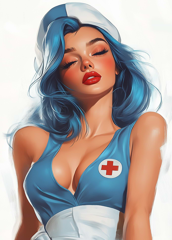 Beautiful Anime Nurse with Blue Hair