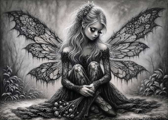 Melancholic Fairy with Lace Wings