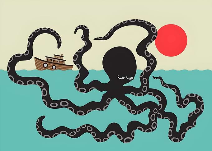 Giant Octopus and Boat