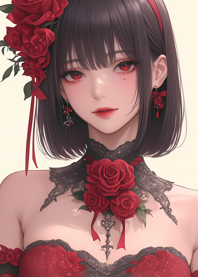 Anime Girl with Roses