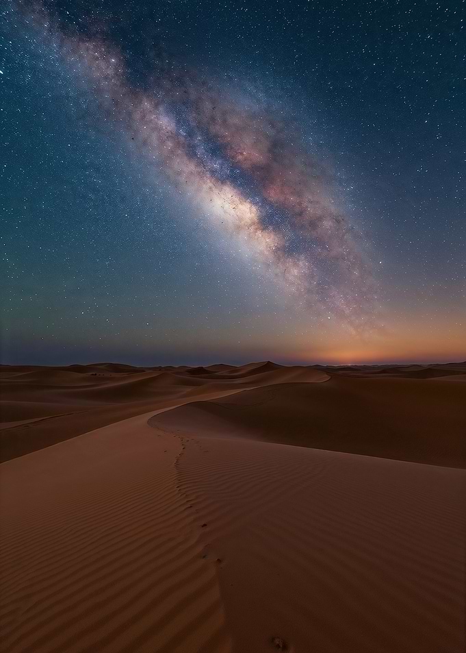 Milky Way Over Desert Dunes at Nightfall