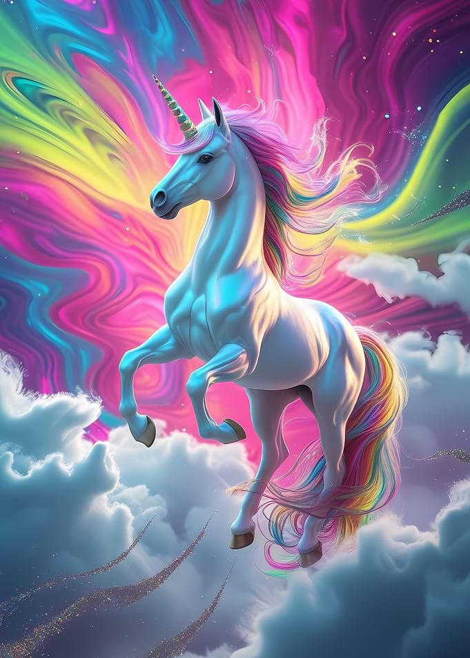 Rainbow Unicorn in Clouds