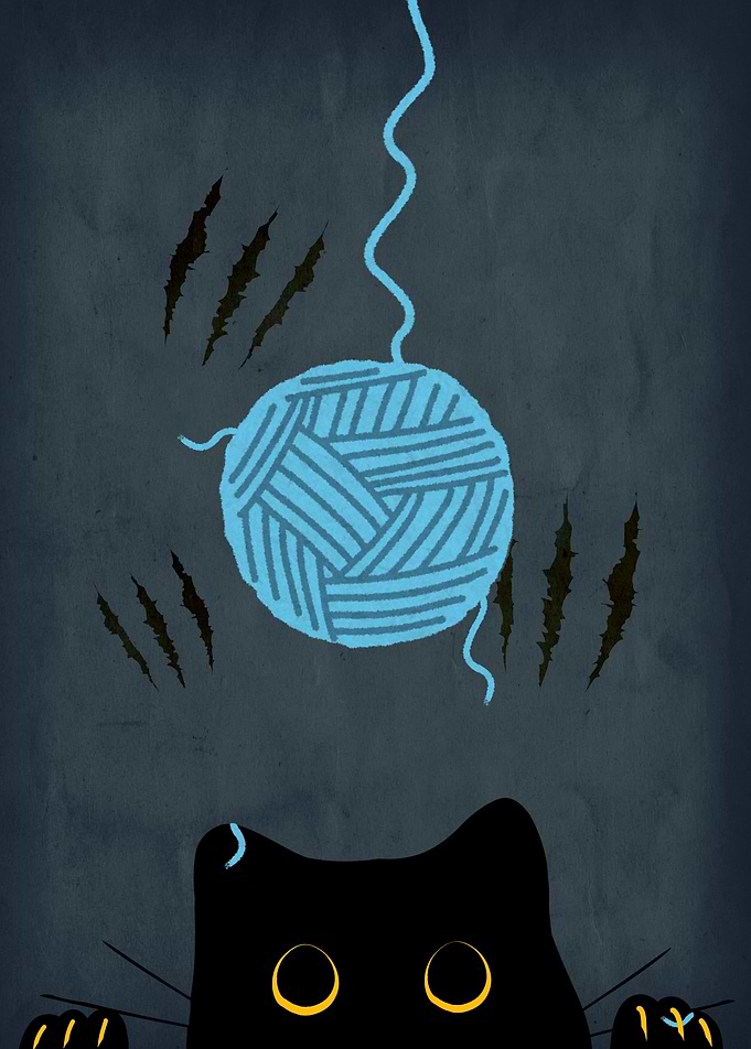 The Mighty Ball of Yarn Vintage Black Cat